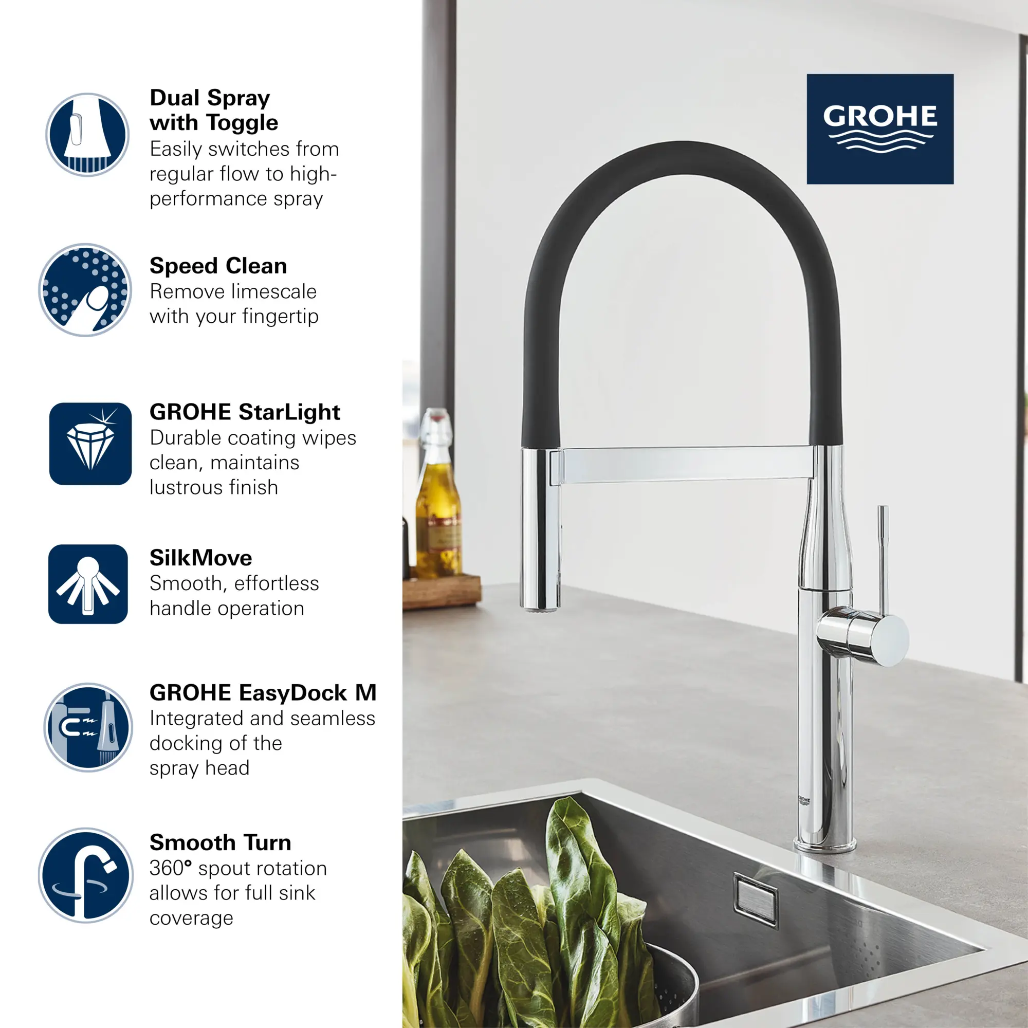 Essence Single-Handle Semi-Pro Dual Spray Kitchen Faucet 1.75 GPM (6.6 L/min) 11 Essence Single-Handle Semi-Pro Dual Spray Kitchen Faucet 1.75 GPM (6.6 L/min)